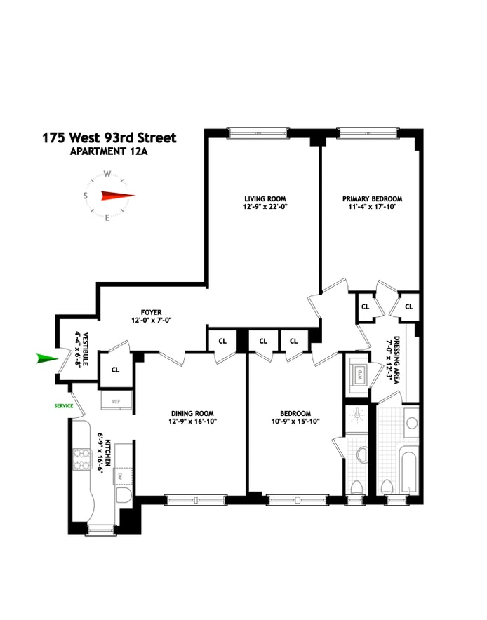Floorplan for 175 West 93rd Street, 12A