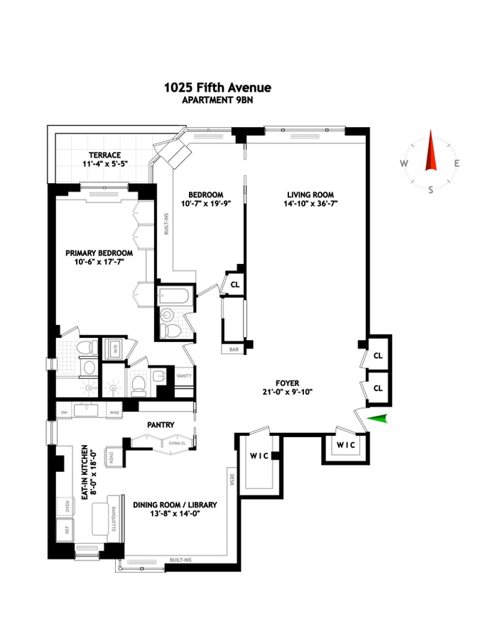 Floorplan for 1025 Fifth Avenue, 9BN