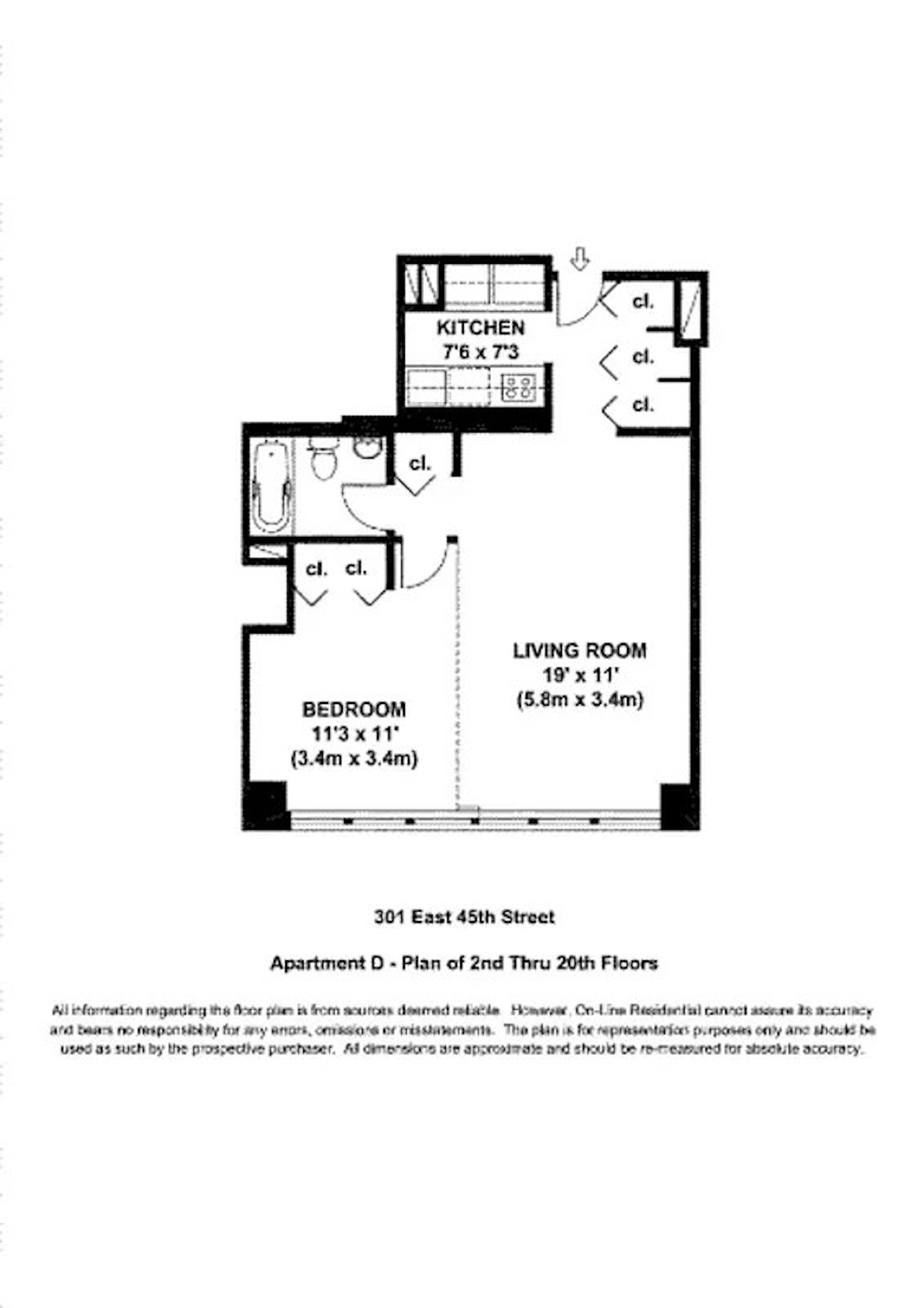 Floorplan for 301 East 45th Street, 12D
